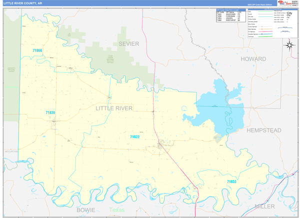 Little River County, AR Zip Code Wall Map